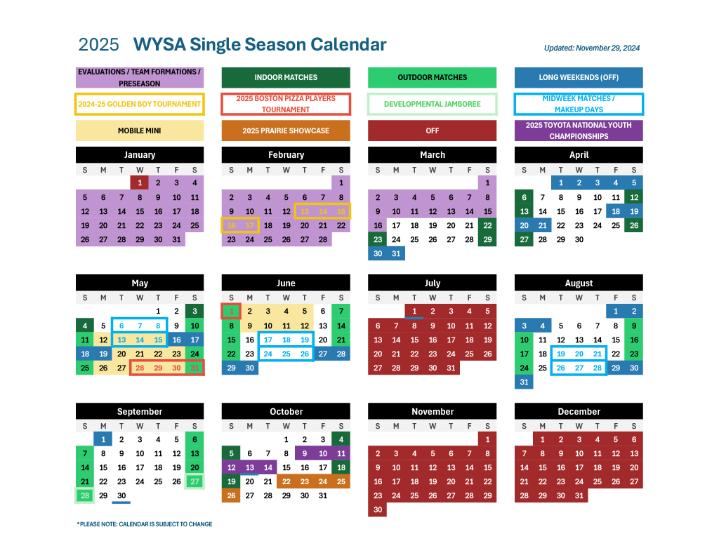 WYSA Calendar